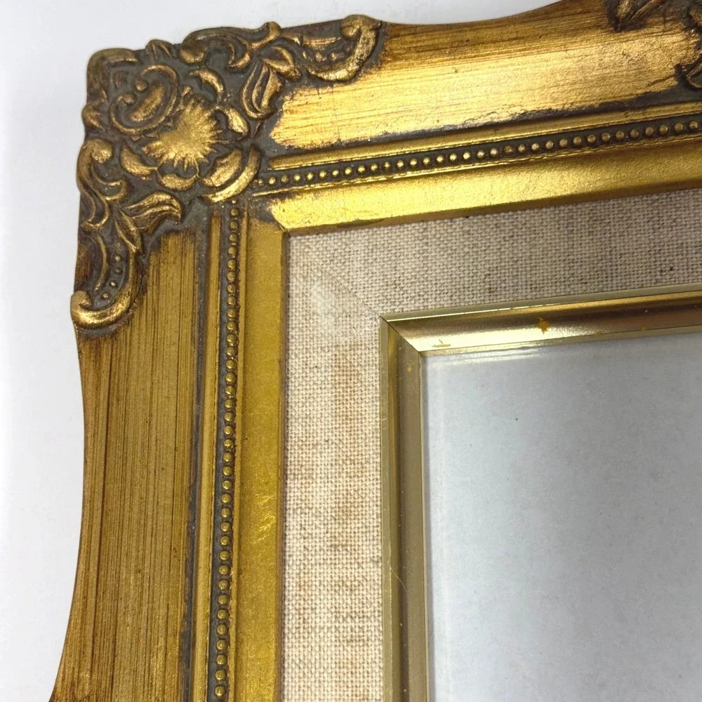 Vintage Ornate Gold Gilt Frame with Linen Mat 5x7 Opening Baroque Style Decor